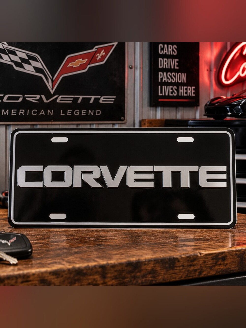 CORVETTE Chevrolet Chevy License Plate Metal Embossed Auto Garage Wall Sign Gift
